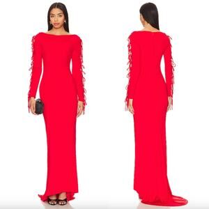 NBD | Simone Gown in Bright Red Lace Up Sleeve Jersey Maxi Dress XS